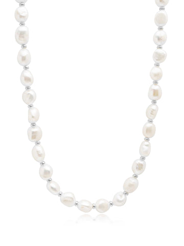Nialaya Men's Necklace Men's Baroque Pearl Choker with Silver 20 Inches / 50.8 cm MNEC_189